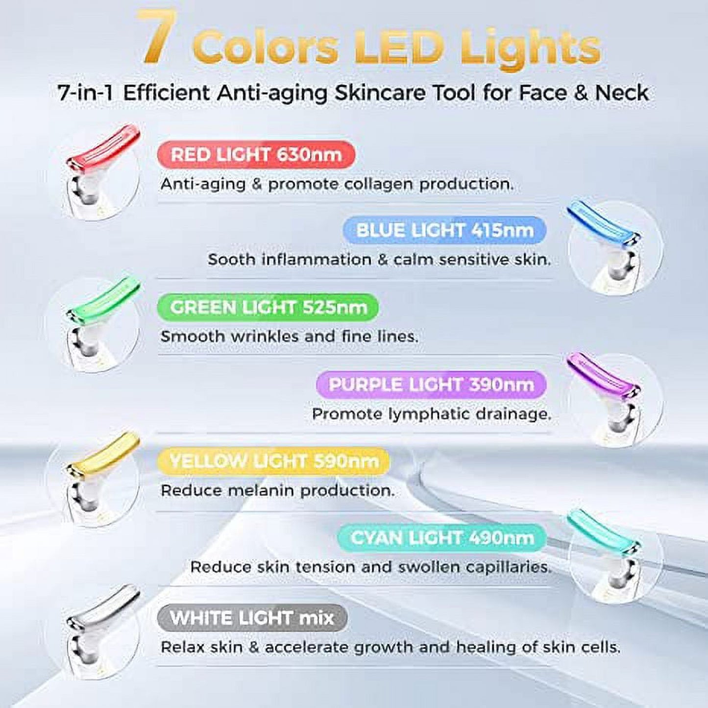 Red Light Therapy for Face, 7 Color LED Face Skin Rejuvenation for Face & Neck Beauty Device, Deplux Neck Tightening Device, Glossy Black