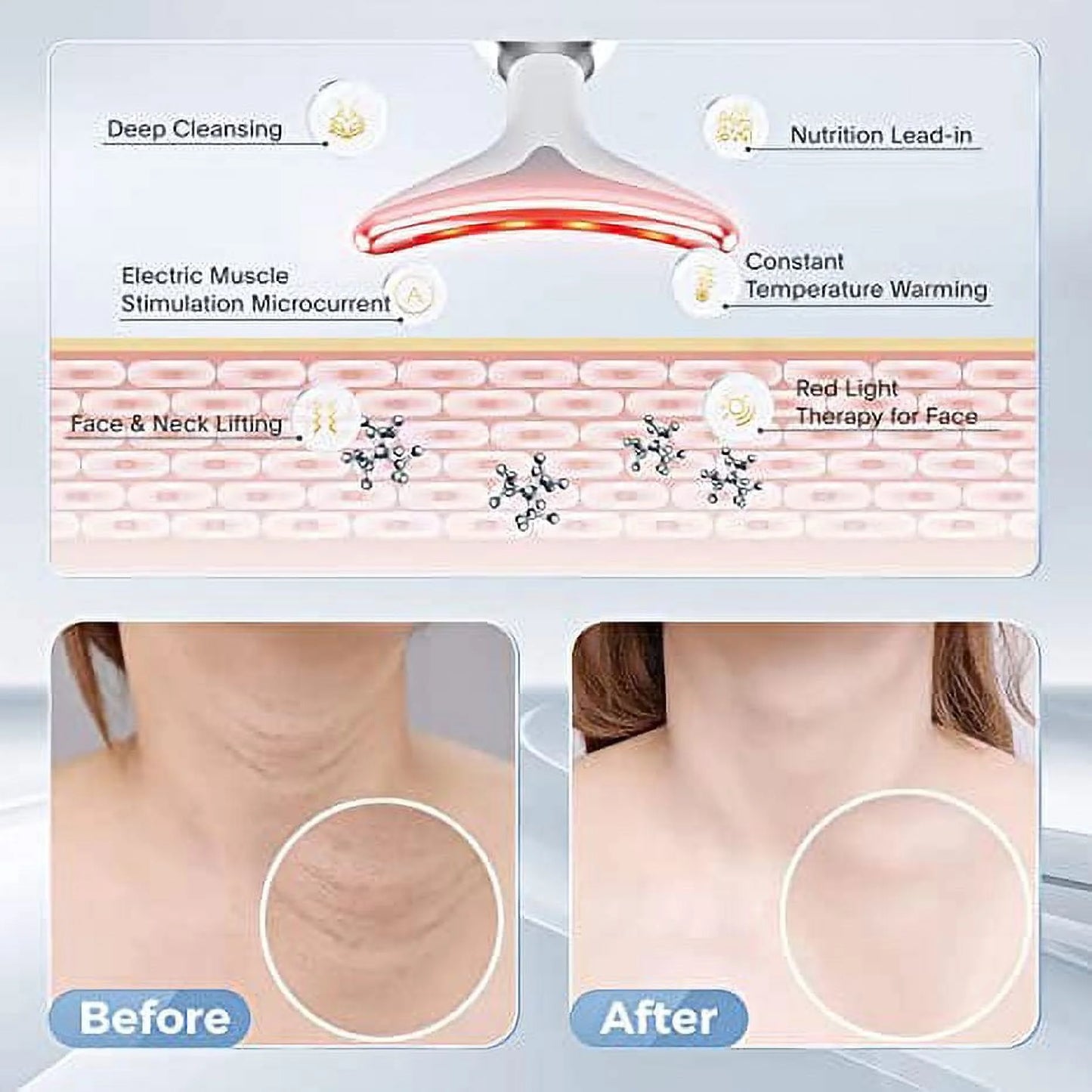 Red Light Therapy for Face, 7 Color LED Face Skin Rejuvenation for Face & Neck Beauty Device, Deplux Neck Tightening Device, Glossy Black