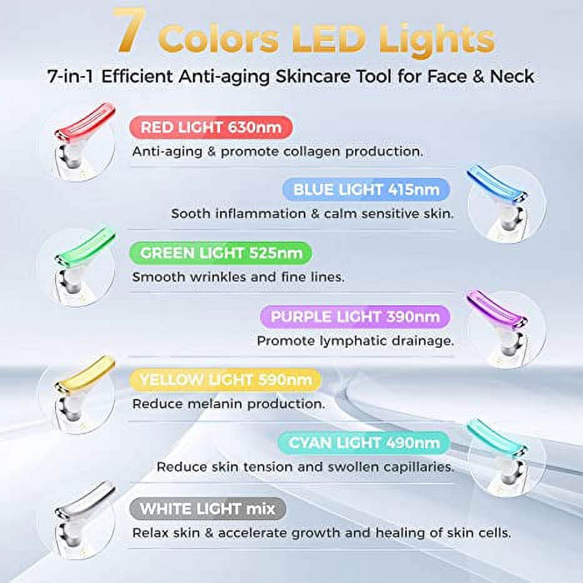Red Light Therapy for Face, 7 Color LED Face Skin Rejuvenation for Face & Neck Beauty Device, Deplux Neck Tightening Device, Glossy Black