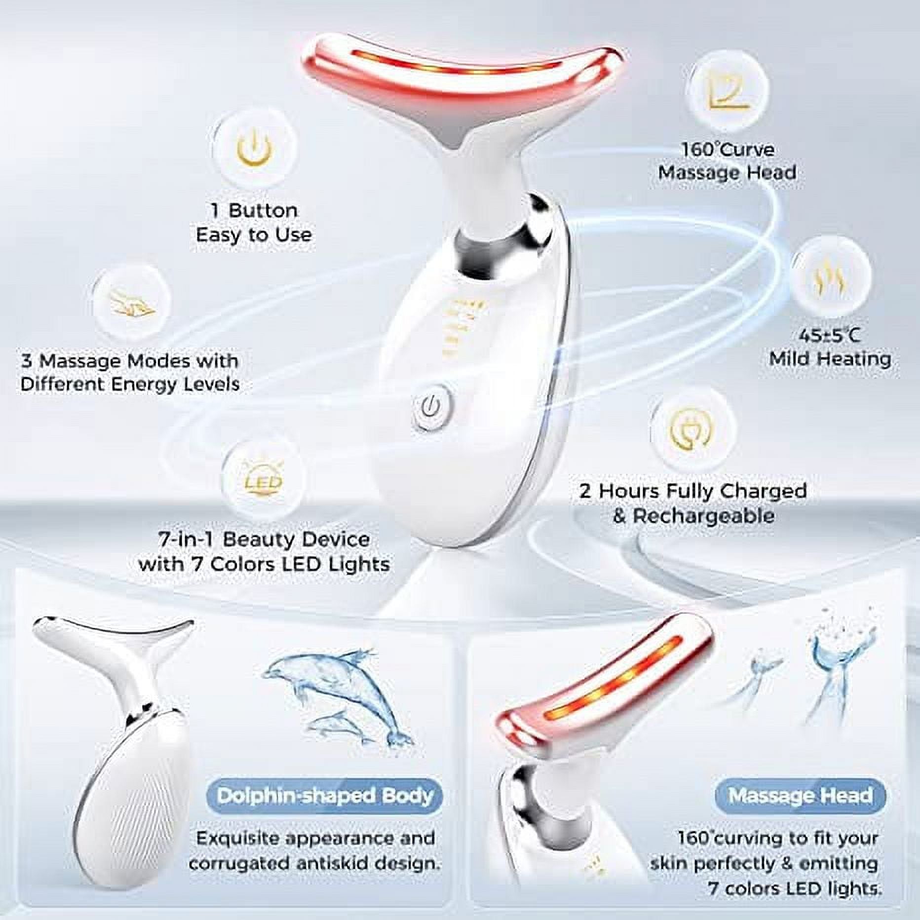 Red Light Therapy for Face, 7 Color LED Face Skin Rejuvenation for Face & Neck Beauty Device, Deplux Neck Tightening Device, Glossy Black