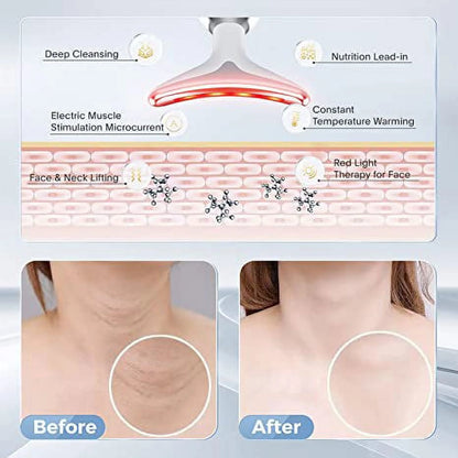 Red Light Therapy for Face, 7 Color LED Face Skin Rejuvenation for Face & Neck Beauty Device, Deplux Neck Tightening Device, Glossy Black
