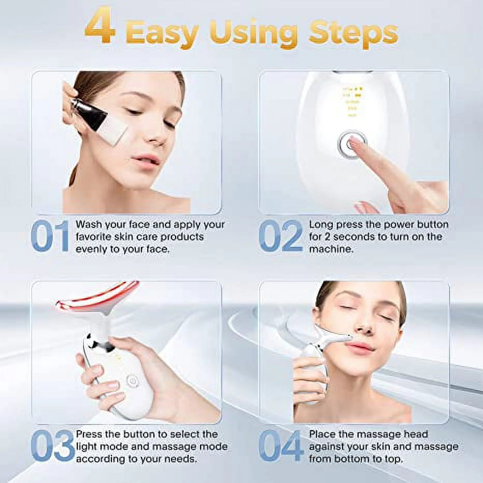 Red Light Therapy for Face, 7 Color LED Face Skin Rejuvenation for Face & Neck Beauty Device, Deplux Neck Tightening Device, Glossy Black